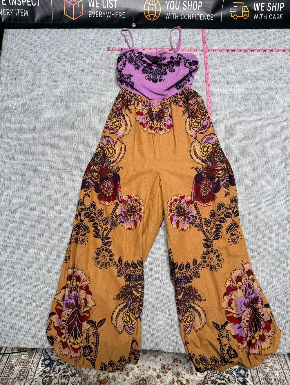 Free People Purple and Mustard Floral Jumpsuit